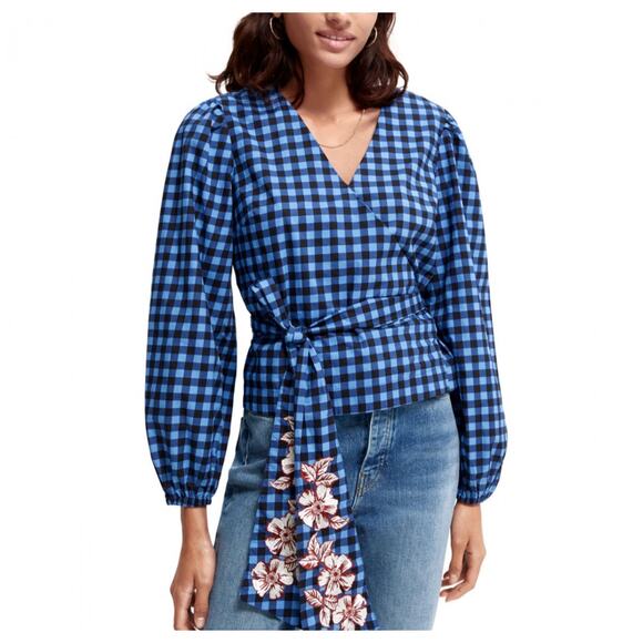 Scotch & Soda WRAP TOP IN ORGANIC COTTON WITH EMBROIDERY, BLUE - Picture 5 of 8